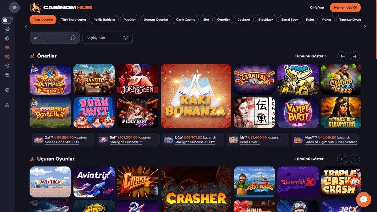 Casinomhub oyun lobisi ve slot oyunları